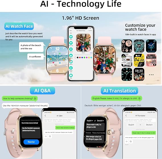 Smart Watch, GPS & Free Maps, 1.96" HD Screen, AI, Bluetooth Call & Text 24/7 Health, Fitness & Sleep Tracker, 100+ Workout Modes, 5 ATM Water-Resistance, for Men & Women, Android & iOS, 2 Bands Visit the LICYAPO Store