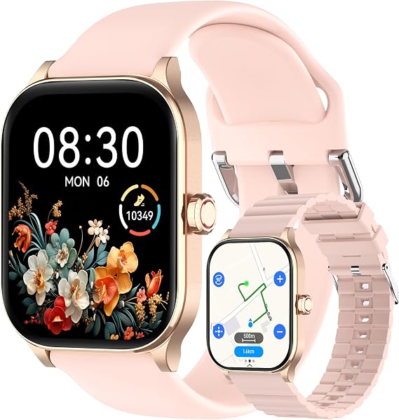 Smart Watch, GPS & Free Maps, 1.96" HD Screen, AI, Bluetooth Call & Text 24/7 Health, Fitness & Sleep Tracker, 100+ Workout Modes, 5 ATM Water-Resistance, for Men & Women, Android & iOS, 2 Bands Visit the LICYAPO Store