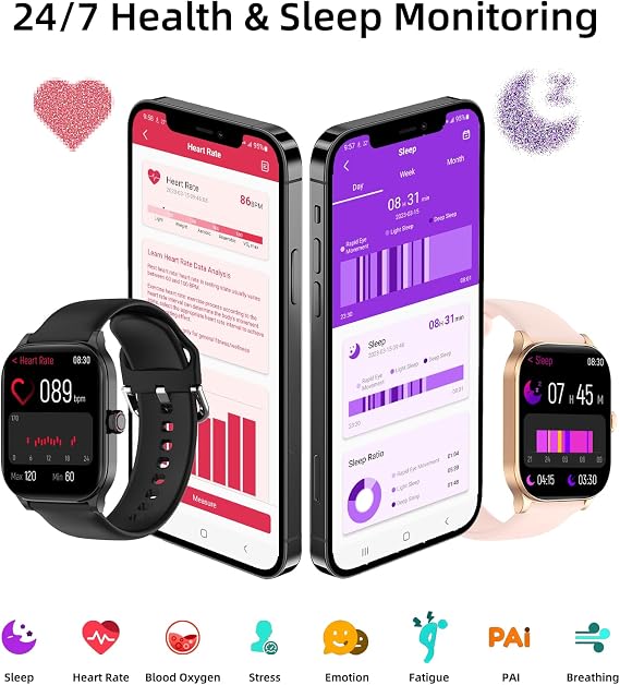 Smart Watch, GPS & Free Maps, 1.96" HD Screen, AI, Bluetooth Call & Text 24/7 Health, Fitness & Sleep Tracker, 100+ Workout Modes, 5 ATM Water-Resistance, for Men & Women, Android & iOS, 2 Bands Visit the LICYAPO Store