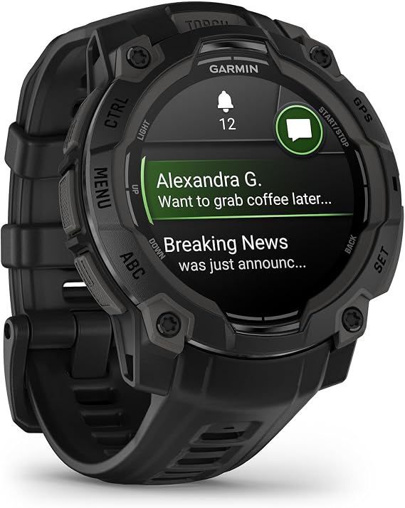 Garmin Instinct® 3 AMOLED, Rugged GPS Smartwatch, 45mm, Black Bright AMOLED Display, Rugged Design, Metal-Reinforced Bezel, 24/7 Health Monitoring, Built-In Flashlight