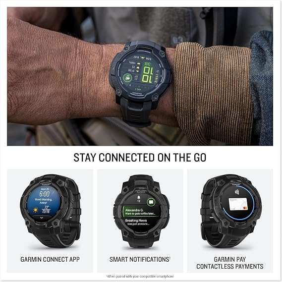 Garmin Instinct® 3 AMOLED, Rugged GPS Smartwatch, 45mm, Black Bright AMOLED Display, Rugged Design, Metal-Reinforced Bezel, 24/7 Health Monitoring, Built-In Flashlight
